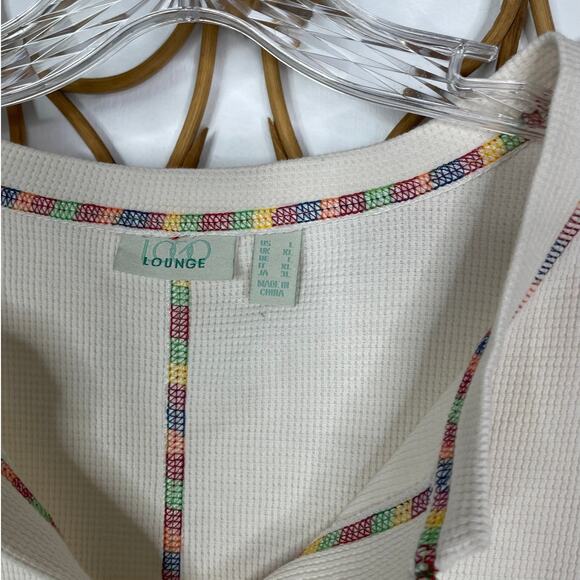 LOGO Lounge Long Sleeve Waffle Contrast Rainbow Stitch Tunic Ivory L - Picture 2 of 5